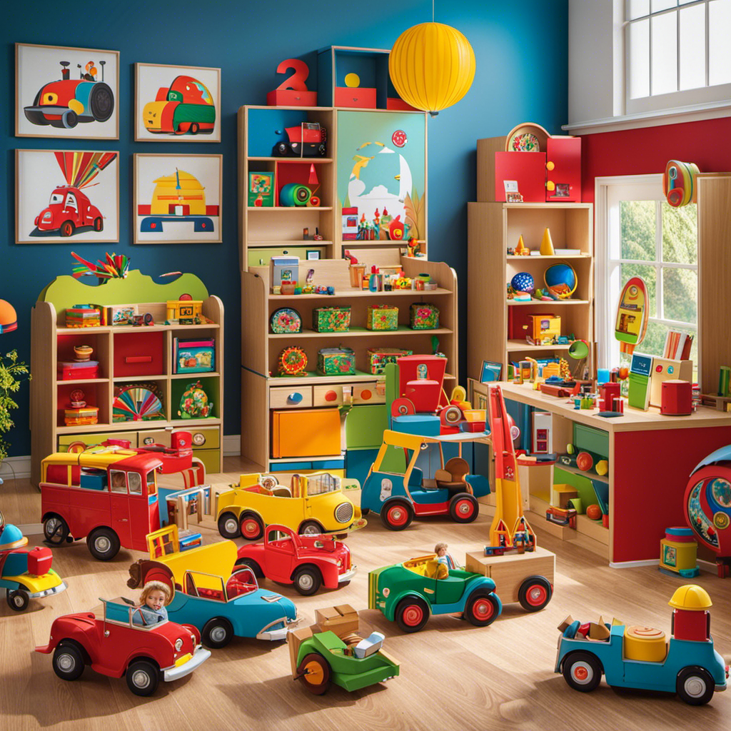 An image depicting a vibrant and enchanting hall filled with iconic preschool toys from 2023, showcasing the timeless classics that have left an indelible mark on the world of childhood imagination