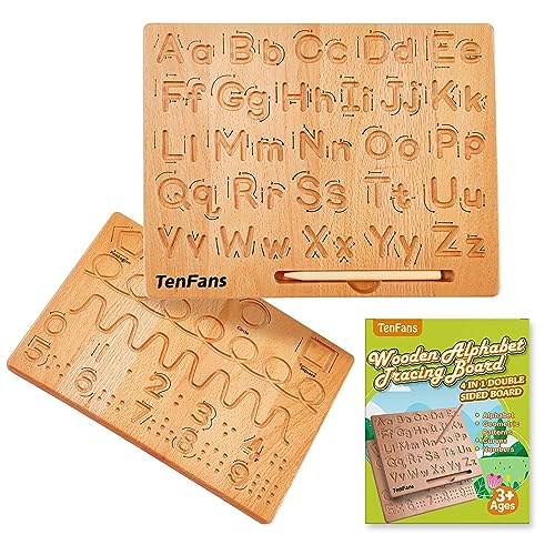 TanFans Wooden Alphabet Tracing Board - Montessori Educational Toy for Preschool - Fine Motor Skills Development - Learn to Write ABC - Double-Sided Letter Practice Tool - Ideal Gift for 3-5 Years Old