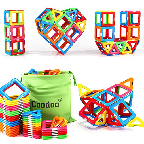 Coodoo Upgraded Magnetic Blocks Tough Tiles STEM Toys for 3+ Year Old Boys and Girls Learning by Playing Games for Toddlers Kids, Compatible with Major Brands Building Blocks - Starter Set