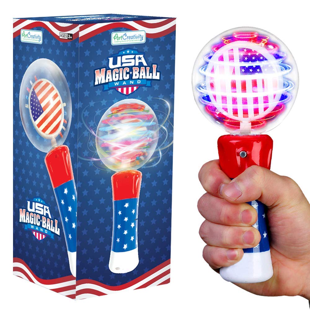 ArtCreativity 7.5 Inch Light Up Patriotic Magic Ball Toy Wand for Kids