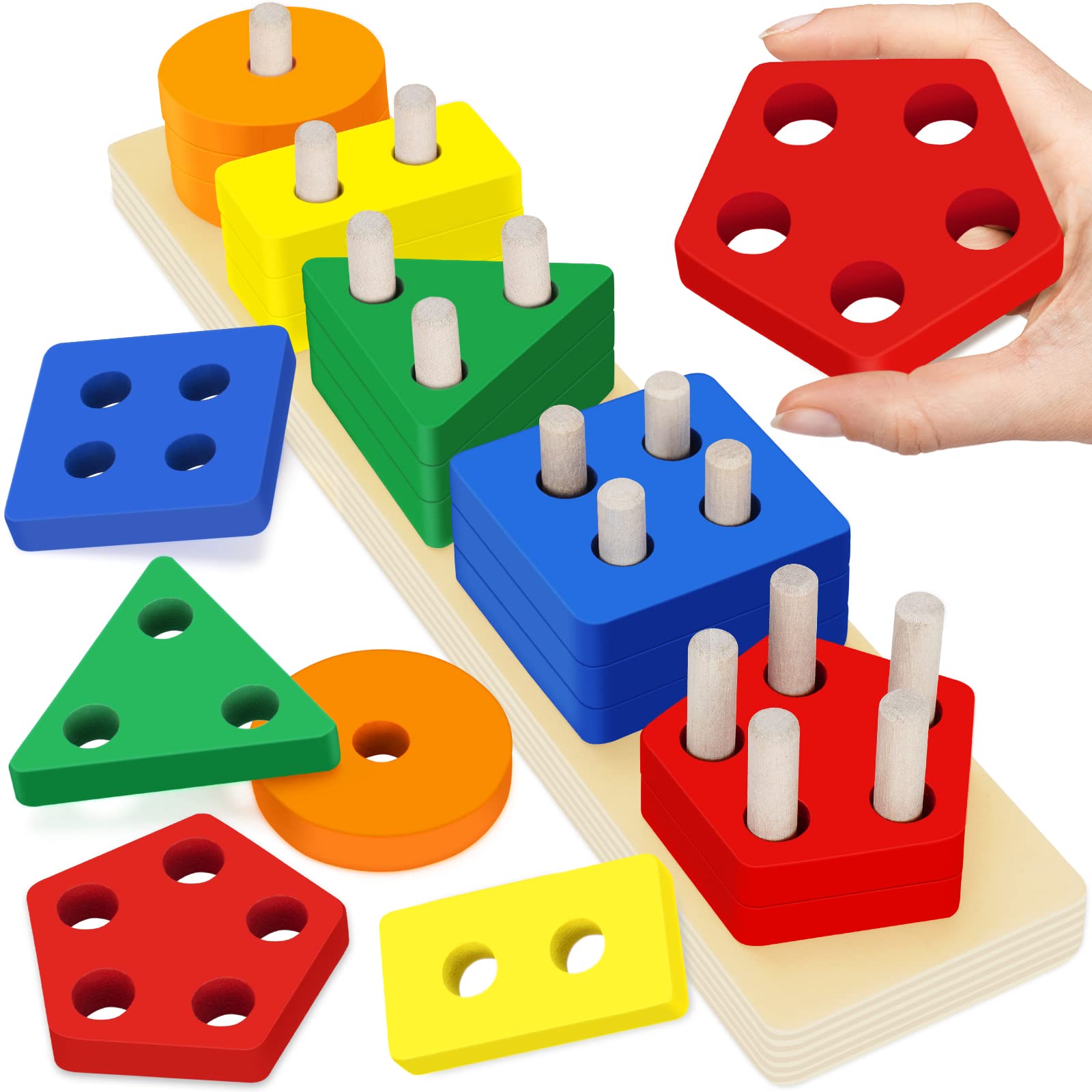 Aigybobo Wooden Shape Sorting & Stacking Toys