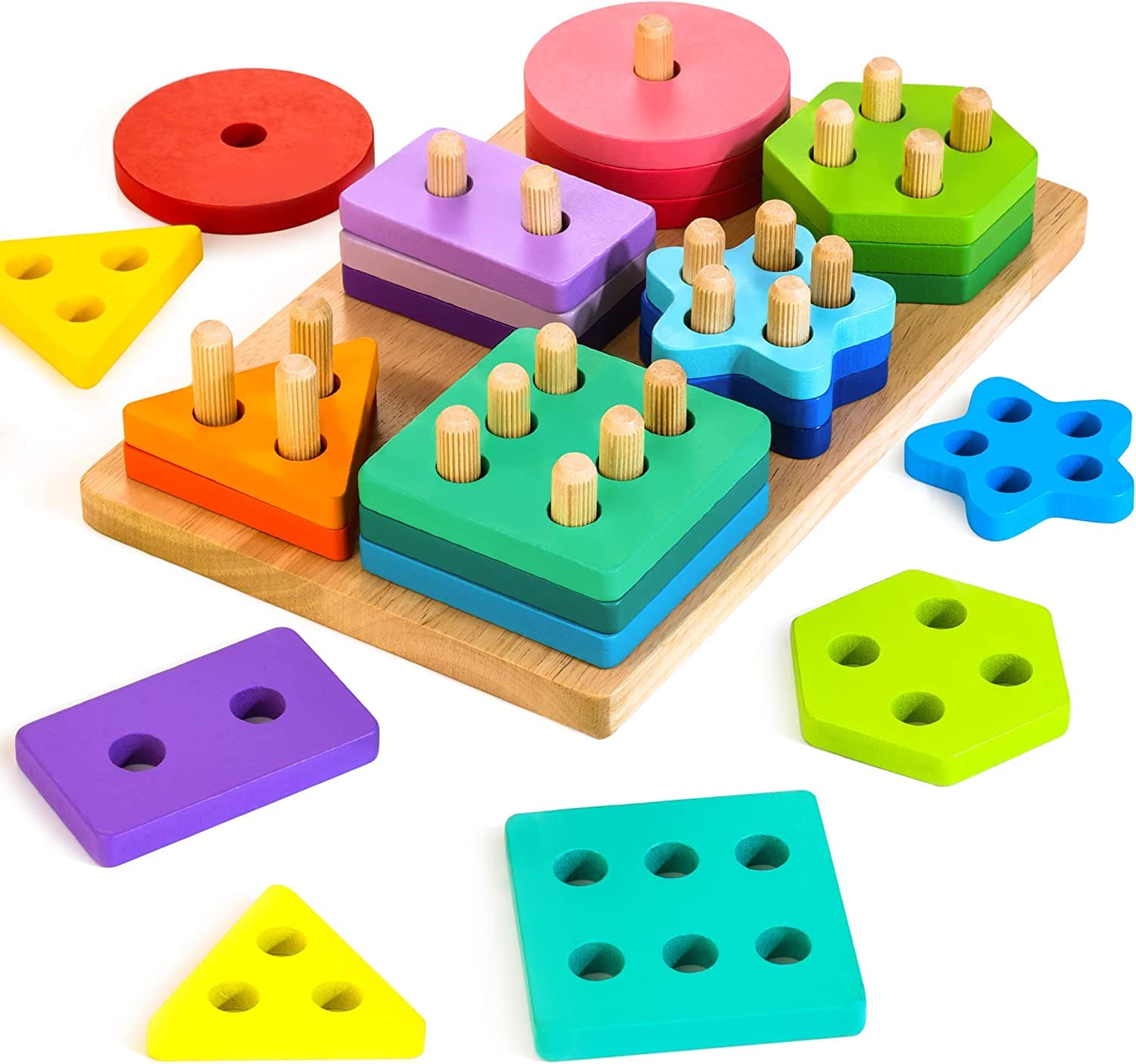 HELLOWOOD Wooden Sorting & Stacking Toys