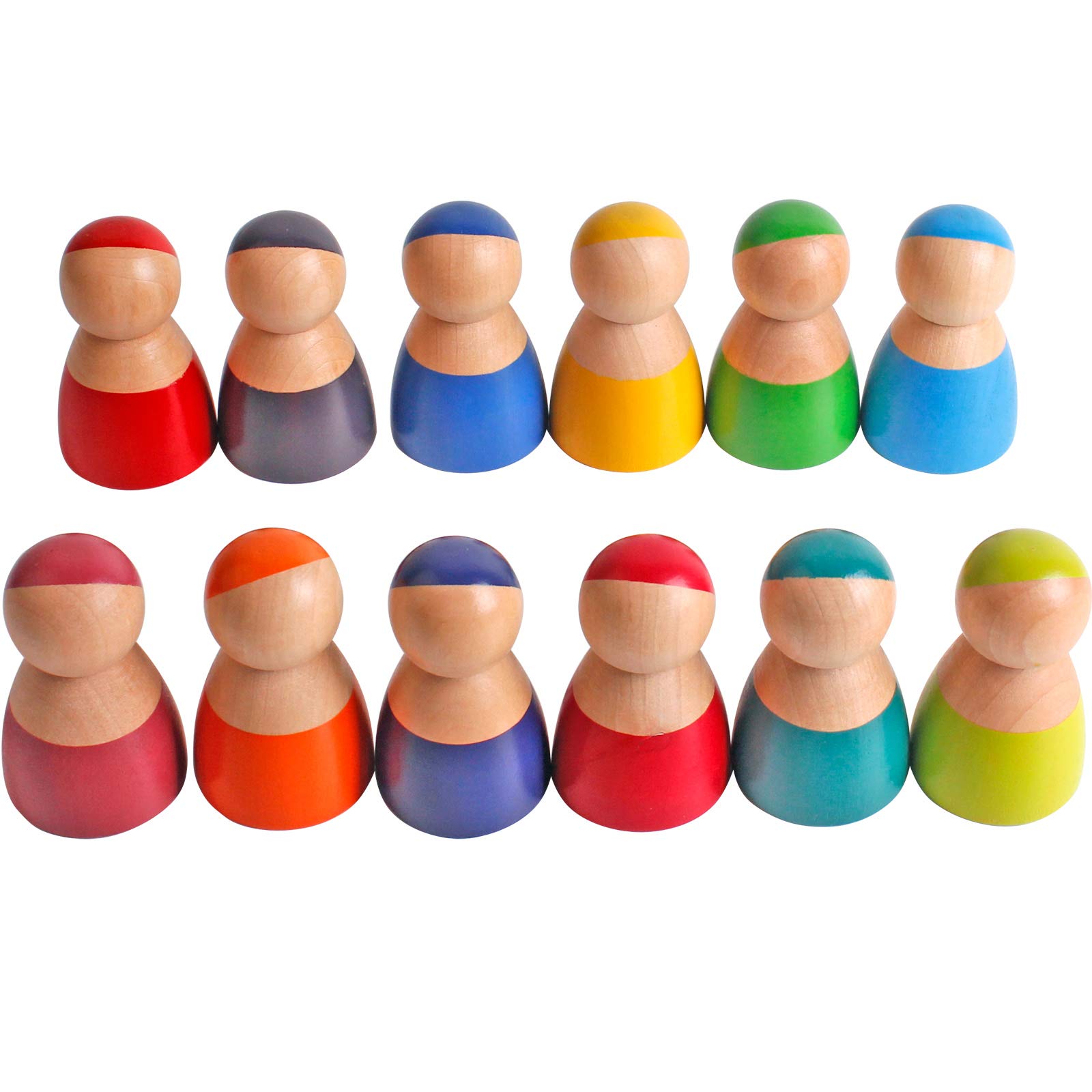 Dinhon 12 Wooden Rainbow Dolls Friends Toys