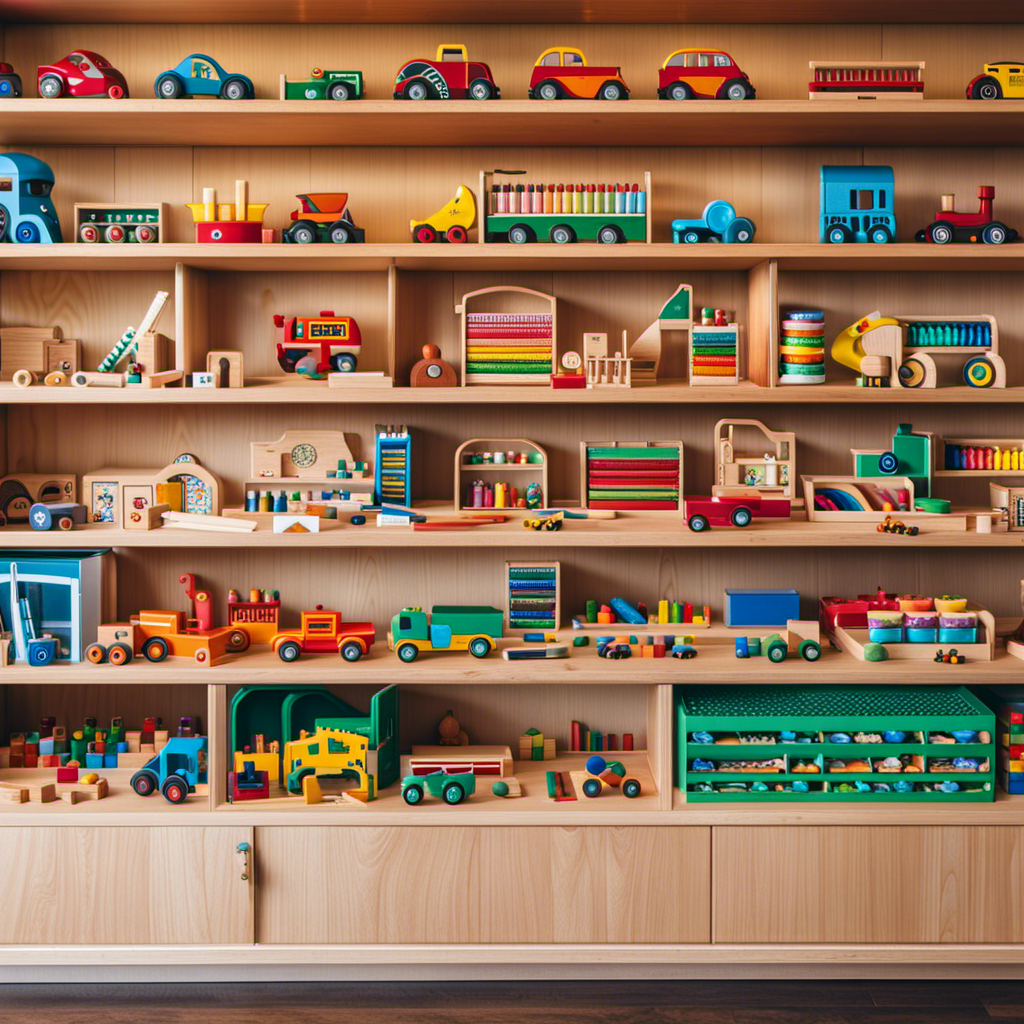 An image showcasing a beautifully arranged Montessori toy section in a brick-and-mortar store