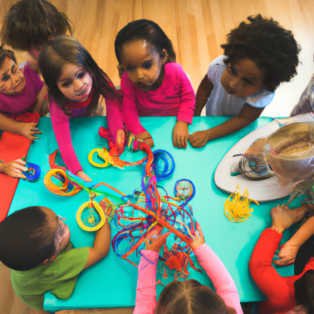 An image showcasing a diverse group of preschoolers engaged in hands-on experiments with colorful STEM toys, their faces beaming with curiosity and excitement as they explore the wonders of science together