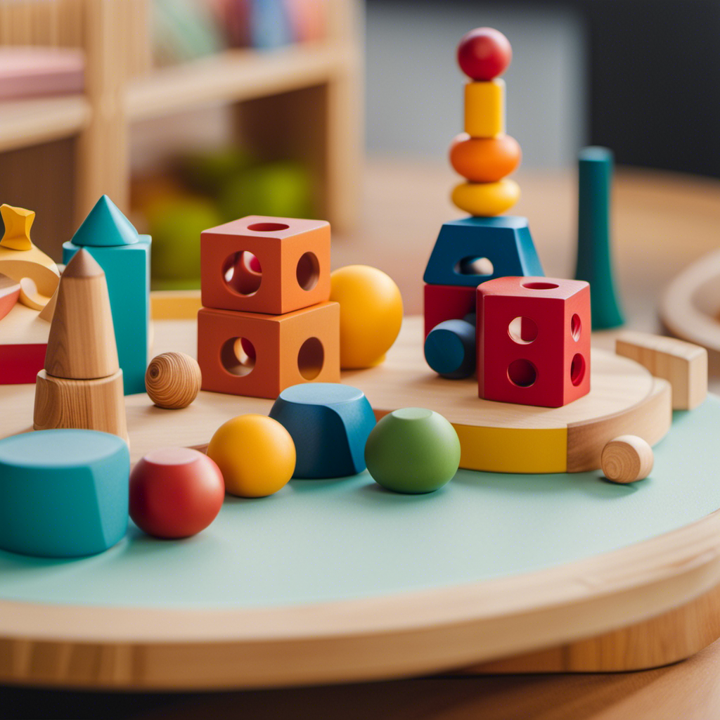 An image showcasing a variety of vibrant and thoughtfully designed Montessori toys, displaying their affordability and high-quality craftsmanship