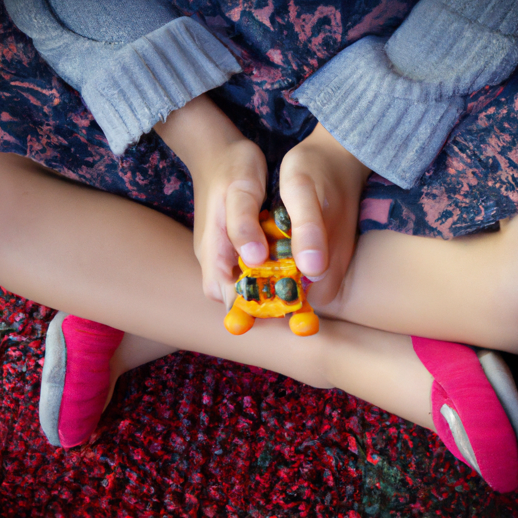 An image showcasing a vibrant preschooler seated cross-legged, engrossed in a captivating fidget toy