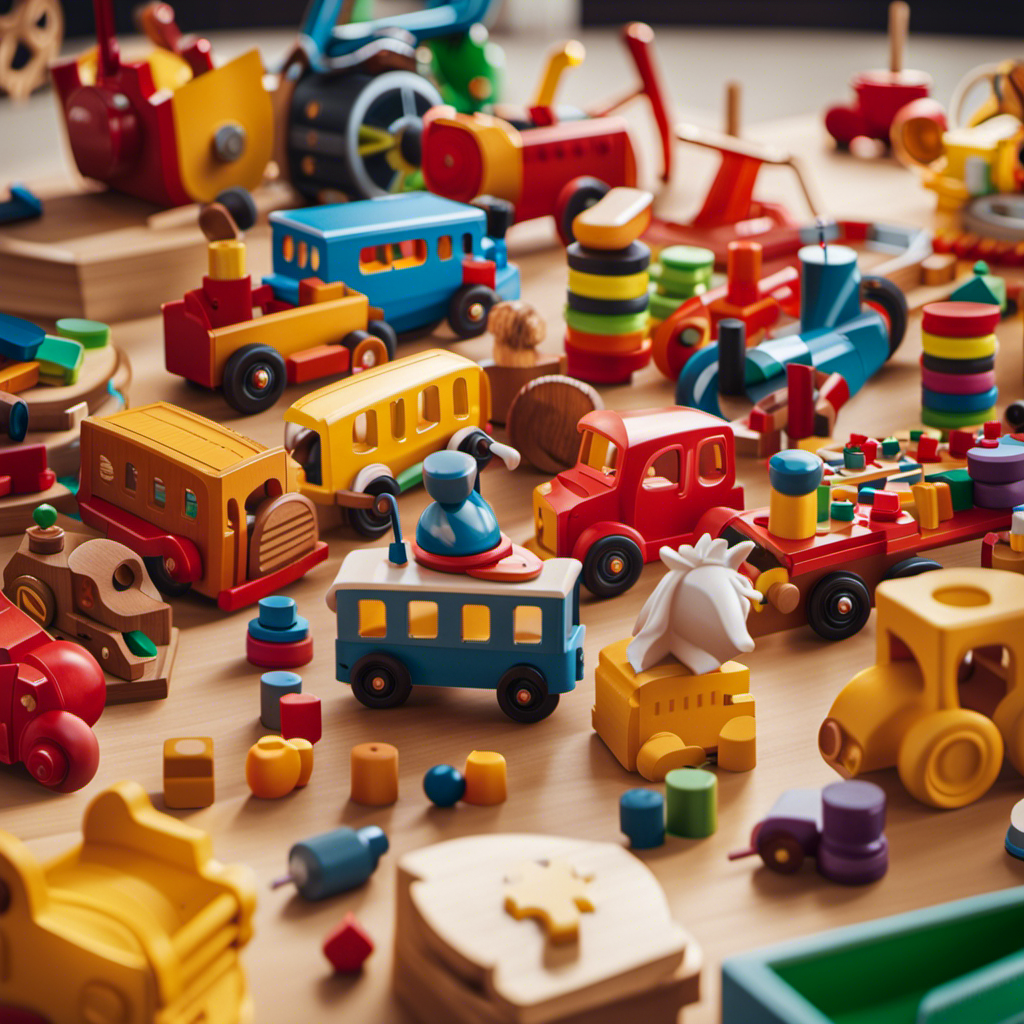 An image showcasing a diverse collection of preschool toys carefully organized by age