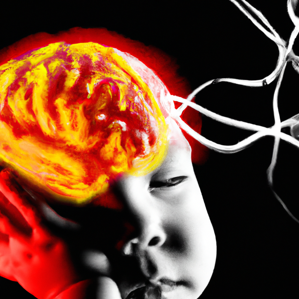 An image portraying a young child's brain surrounded by withered neurons, depicting the detrimental effects of malnutrition