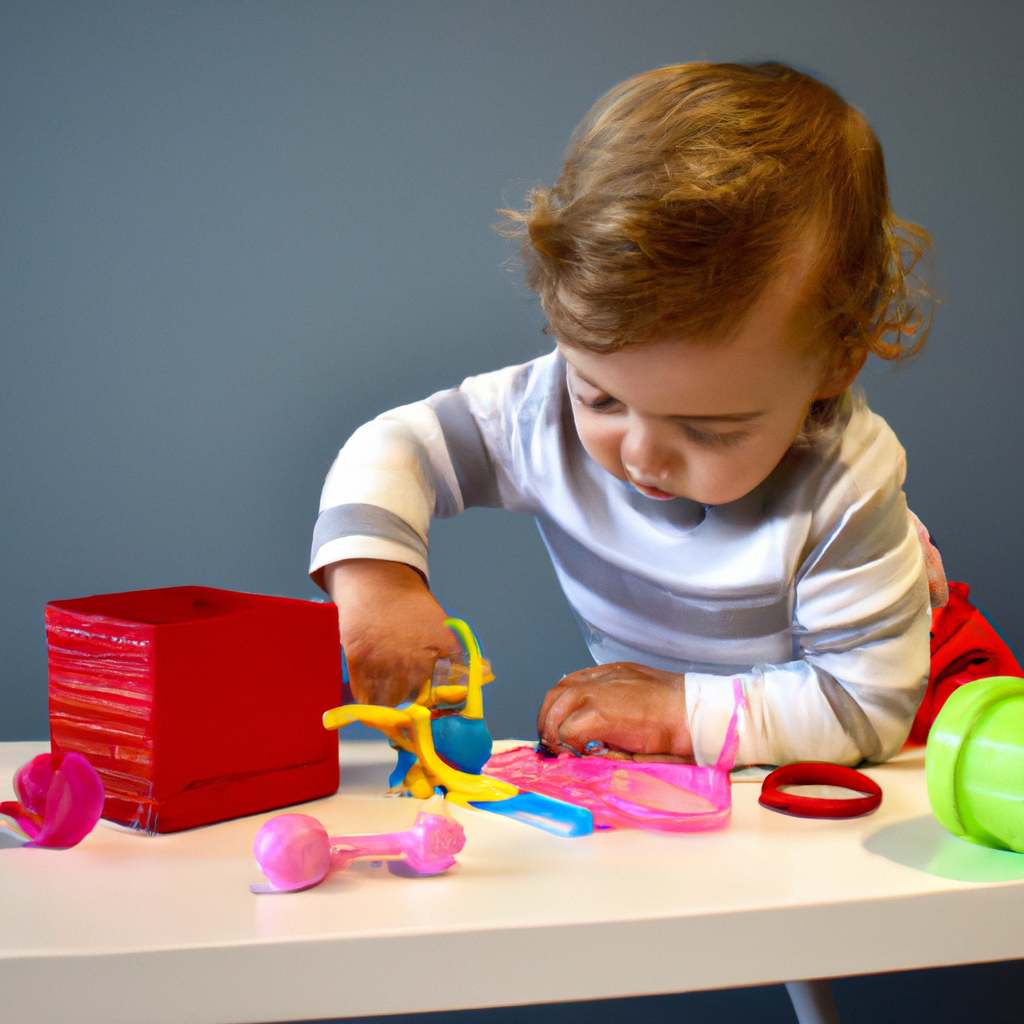 An image showcasing a child engrossed in hands-on activities, surrounded by colorful objects