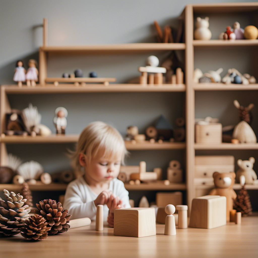 An image showcasing a serene, minimalist play area for a Waldorf toddler