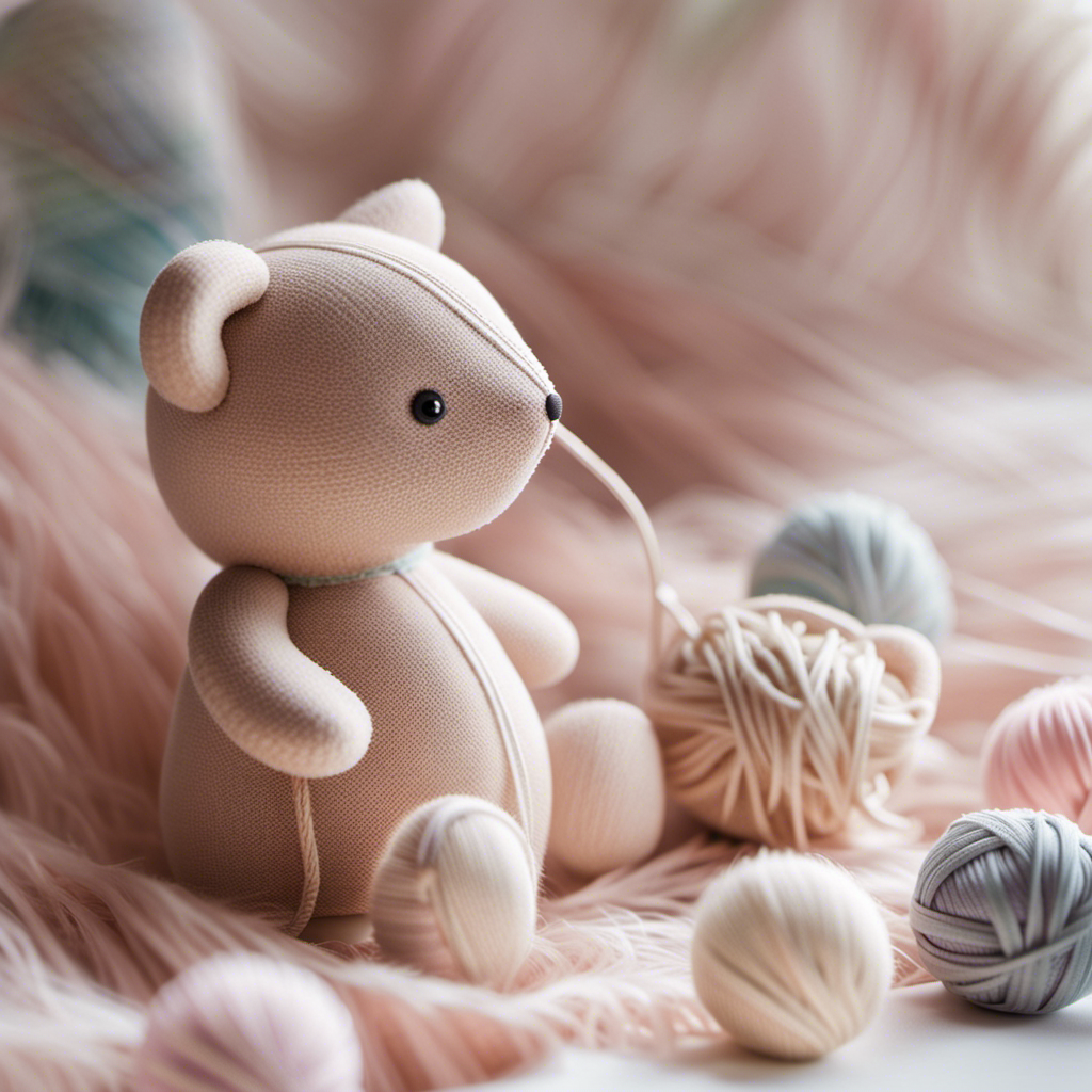 An enchanting image showcasing a pair of skilled hands delicately crafting a soft, pastel-hued Waldorf baby toy
