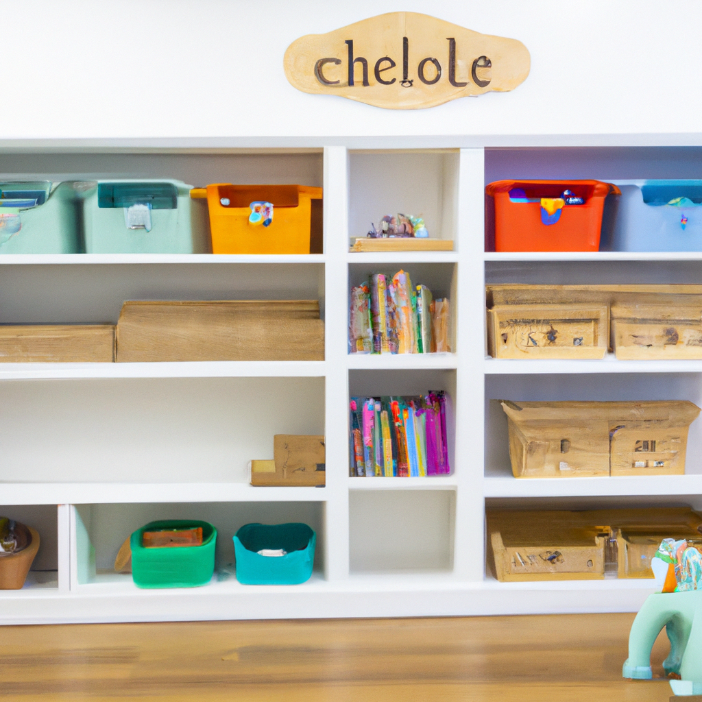 An image showcasing a child's play area transformed into a Montessori-inspired toy organization system