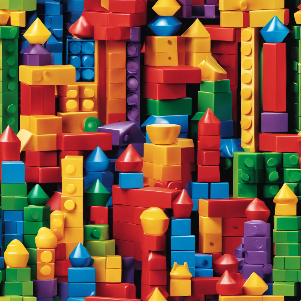An image showcasing a group of preschoolers engrossed in constructing towering structures with colorful building blocks