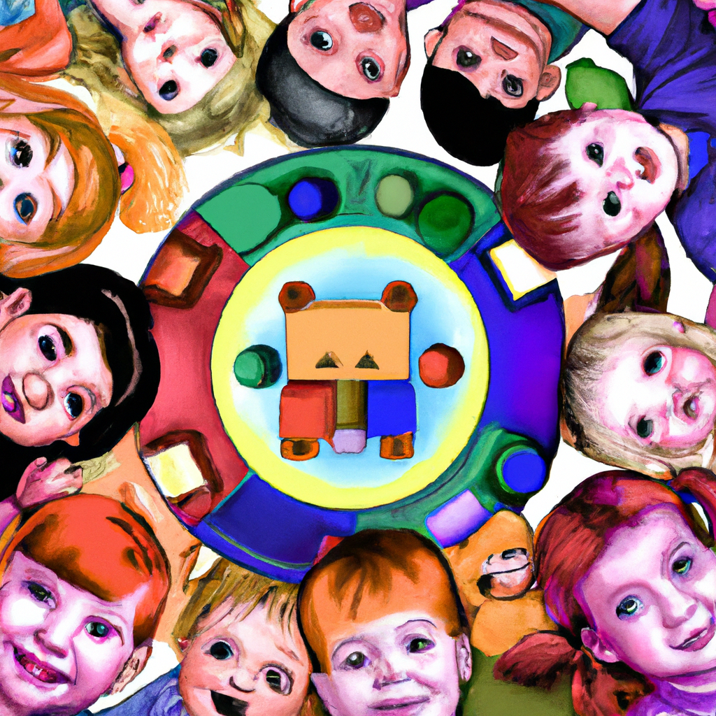 An image showcasing a group of preschoolers huddled together, their faces illuminated with excitement, as they delve into an array of colorful and innovative educational toys, shaping their bright minds for the future