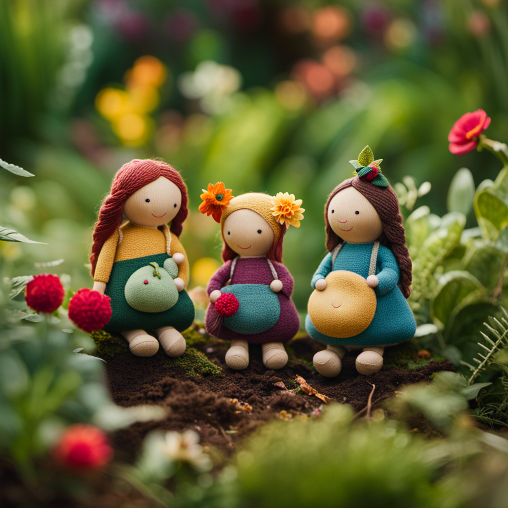 An image that captures the essence of sisterhood and sustainability by depicting three vibrant, handcrafted Waldorf toys nestled amidst a lush, organic garden, symbolizing the harmonious connection between nature, play, and sisterly love