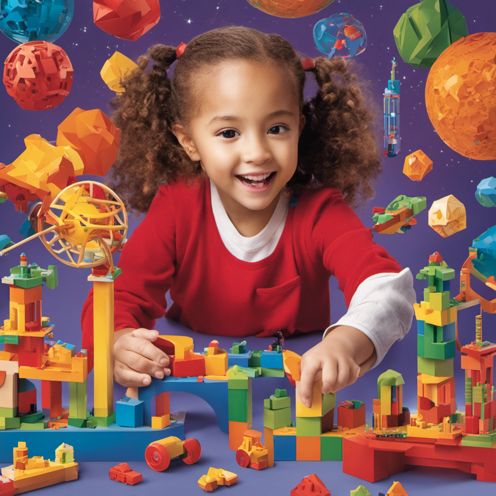 An image capturing the joyous exploration of young children as they engage with vibrant, hands-on STEM toys - intricate puzzles, colorful building blocks, and captivating science experiments - igniting their curiosity and shaping their future