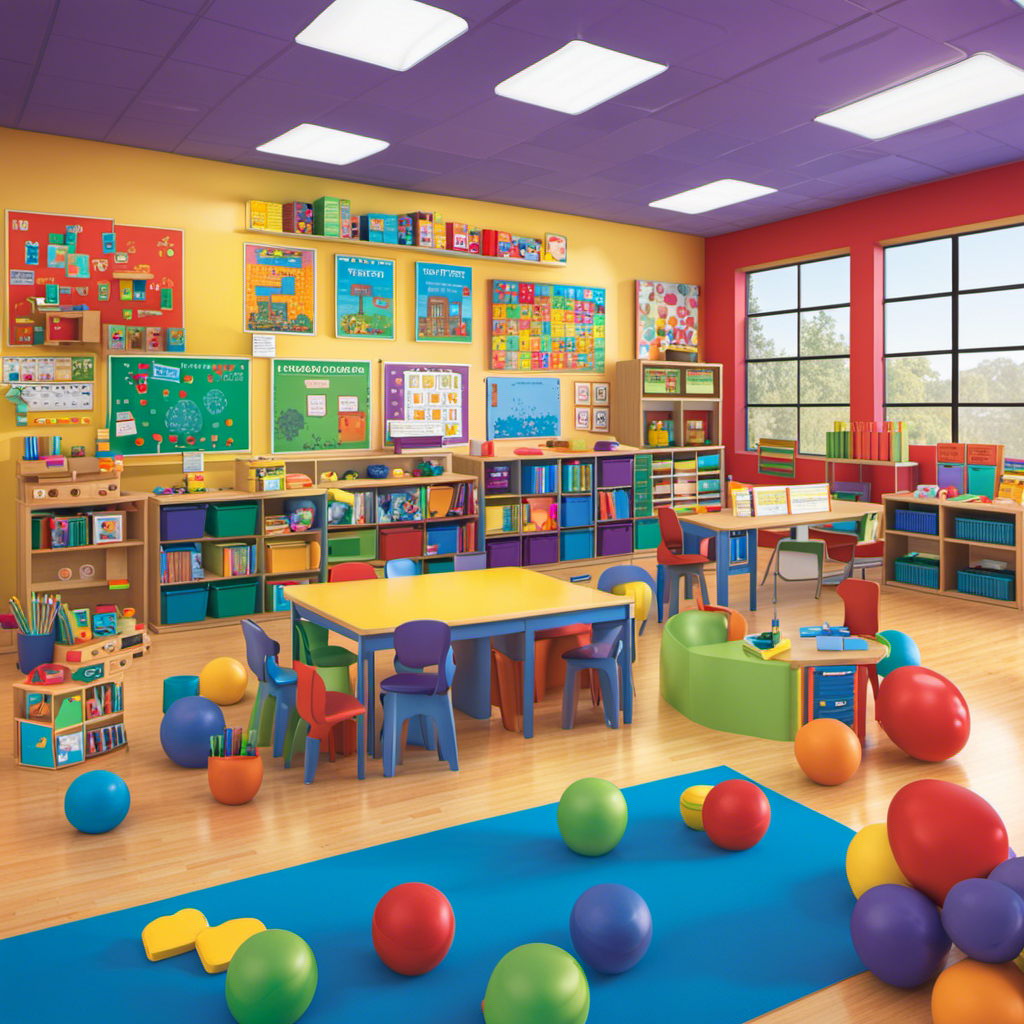 An image showcasing a vibrant classroom filled with diverse learning tools, including interactive puzzles, building blocks, science experiment kits, art supplies, and educational games, all encouraging active engagement and learning