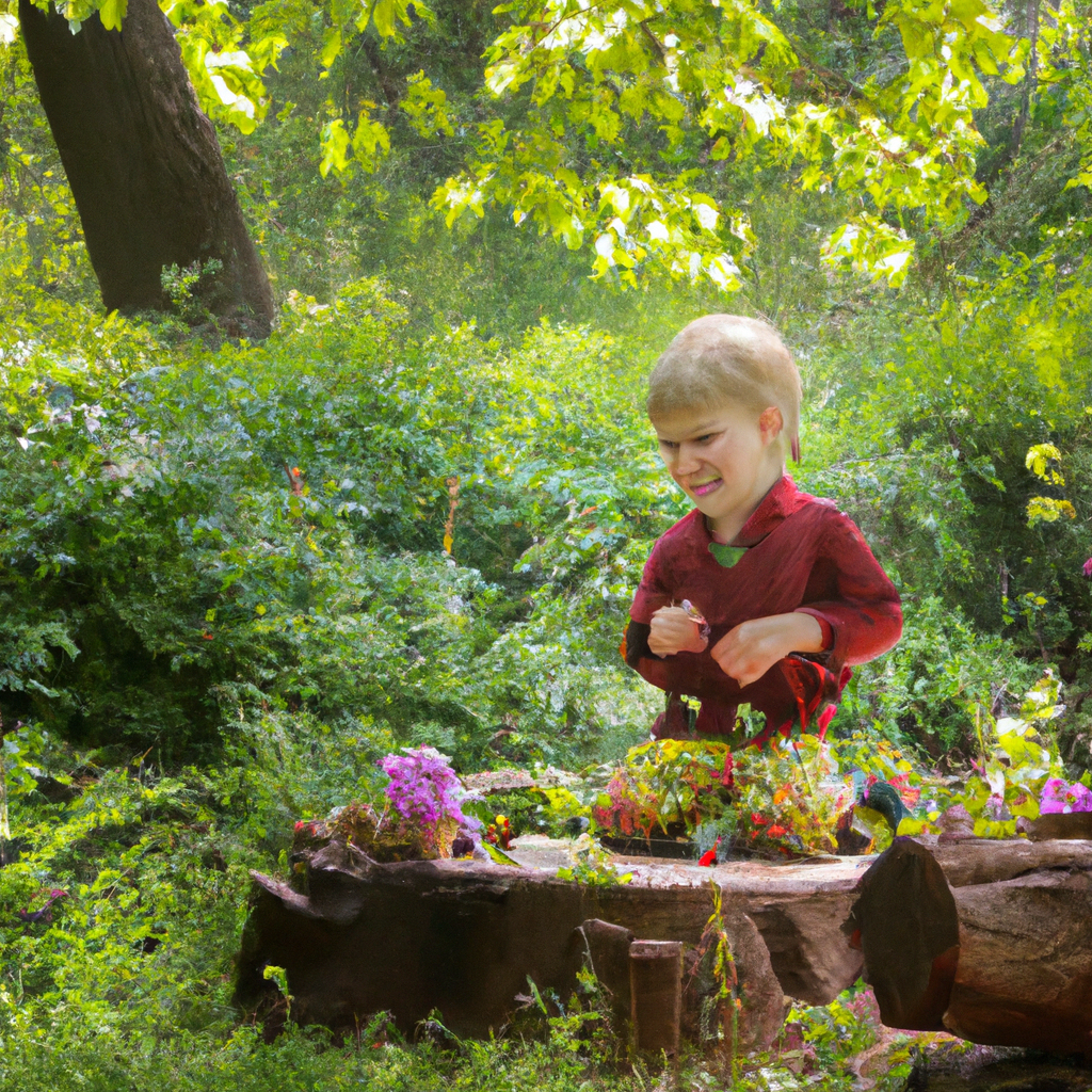 An image featuring a three-year-old child joyfully playing outdoors in a serene Waldorf-inspired setting