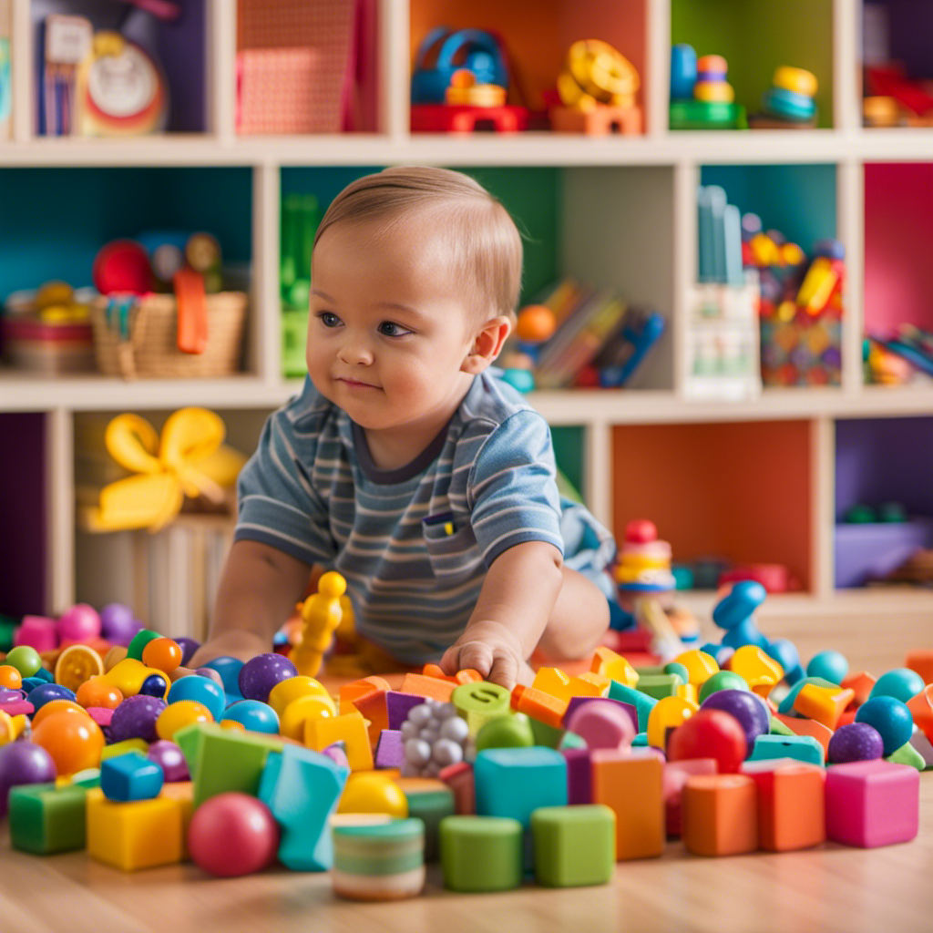 An image showcasing a colorful, sensory-rich playroom filled with toys ideal for preschool children with Down Syndrome