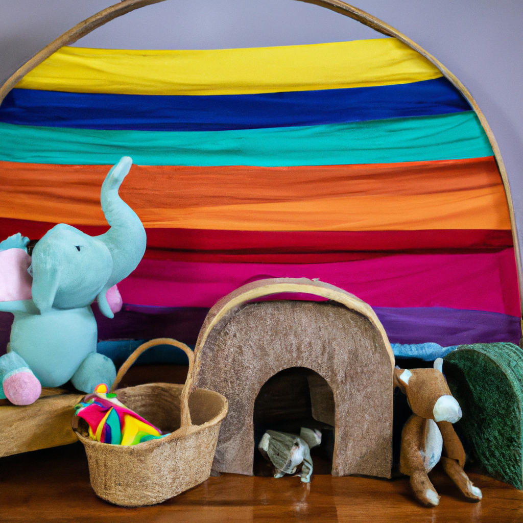 An image showcasing a child's playroom filled with vibrant, handcrafted Waldorf toys