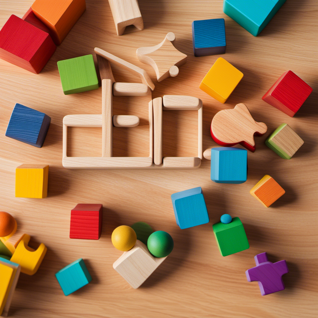 An image showcasing a vibrant, wooden puzzle with various shapes and sizes