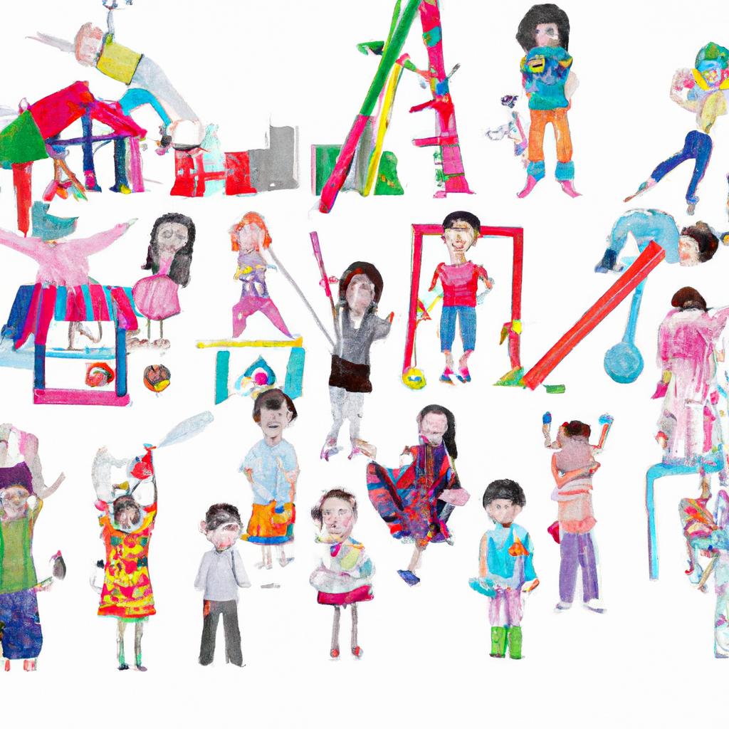 An image showcasing a diverse group of children engaged in various activities, including physical play, artistic expression, cognitive exploration, social interaction, and emotional expression, representing the 5 main areas of child development