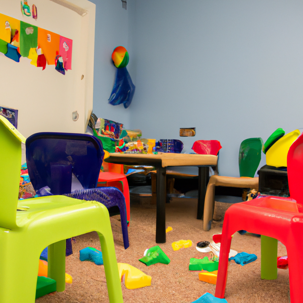 An image capturing the essence of Child Development Class: A vibrant classroom filled with colorful learning materials, small chairs and tables arranged in groups, engaged children exploring sensory activities, and a nurturing teacher guiding their growth