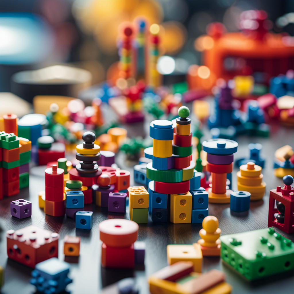 An image that showcases a vibrant and diverse collection of hands-on toys, like building blocks, robotics kits, and microscopes, reflecting the core principles of Science, Technology, Engineering, and Mathematics (STEM) education