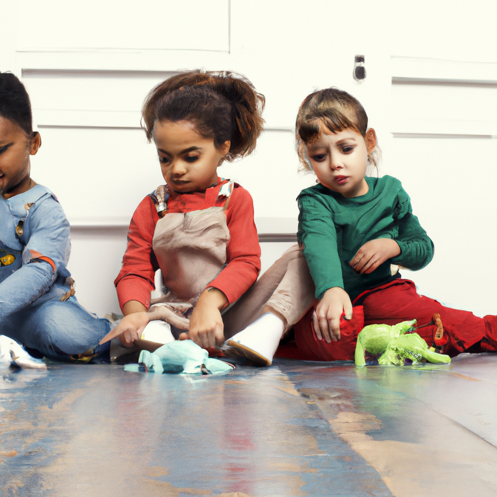 An image depicting a young child sharing toys with a group of friends, displaying genuine joy and empathy