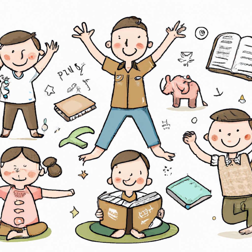 An image depicting children engaged in diverse activities like reading, playing sports, and socializing, showcasing their growth from early childhood to adolescence, capturing the essence of the school-age stage of development