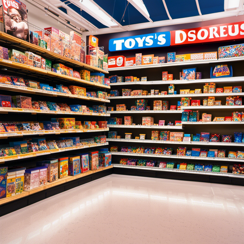 An image capturing the desolate interior of Toys R Us Waldorf, with empty shelves once filled with colorful toys, abandoned shopping carts, and a "Store Closing" sign hanging forlornly on the window