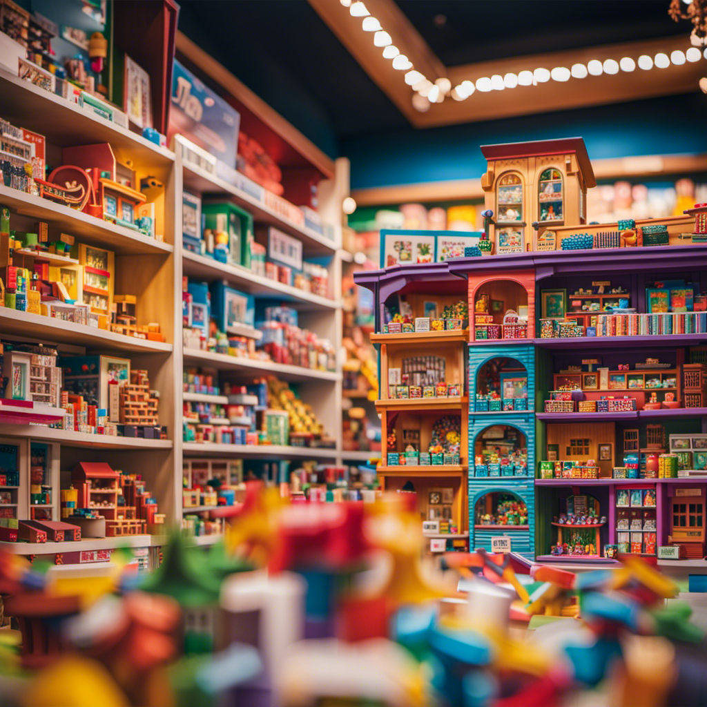 An image showcasing a vibrant and inviting toy store, filled with shelves stacked high with colorful and engaging STEM puzzle toys, beckoning curious minds to explore and discover nearby