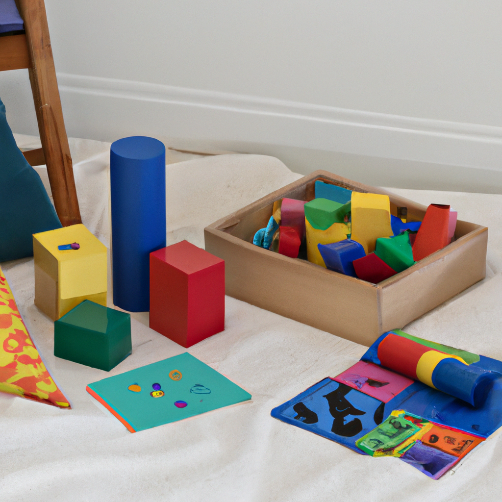 An image showcasing a vibrant, clutter-free playroom filled with an assortment of affordable Montessori toys