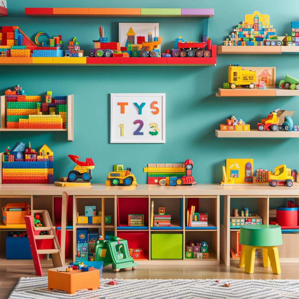 An image showcasing a vibrant playroom filled with neatly organized shelves, brimming with an array of educational toys, from colorful building blocks and puzzles to imaginative playsets, inviting readers to explore the best places to purchase toys for preschool centers