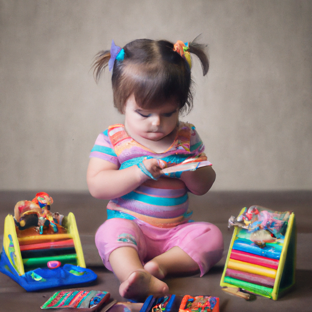 An image showcasing a young child engrossed in imaginative play, surrounded by a diverse array of toys, books, and art supplies
