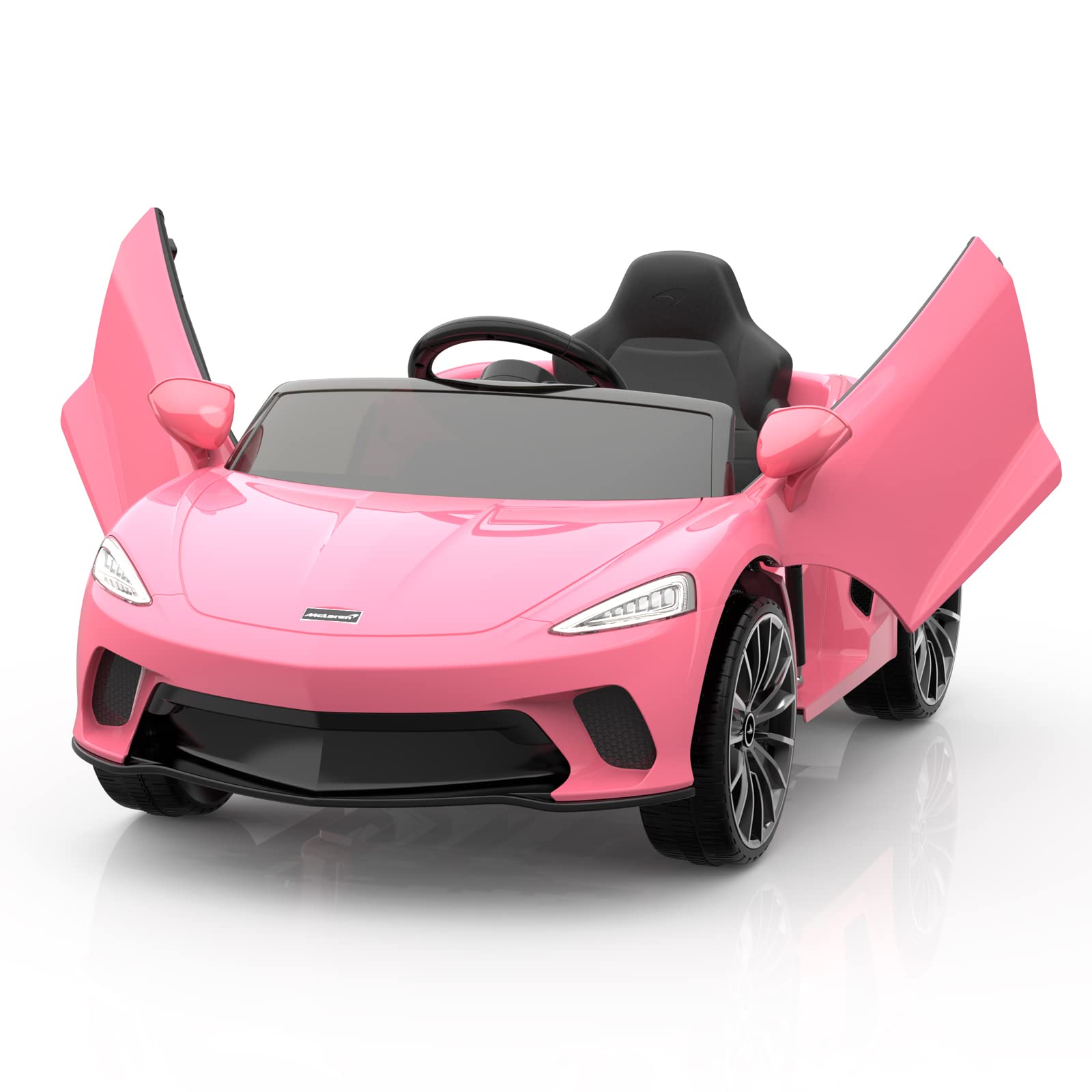 Hetoy Ride on Car for Kids 12V Licensed McLaren Battery Powered Sports Car with 2 Speeds, Parent Control, Sound System, LED Headlights and Hydraulic Doors (Pink)