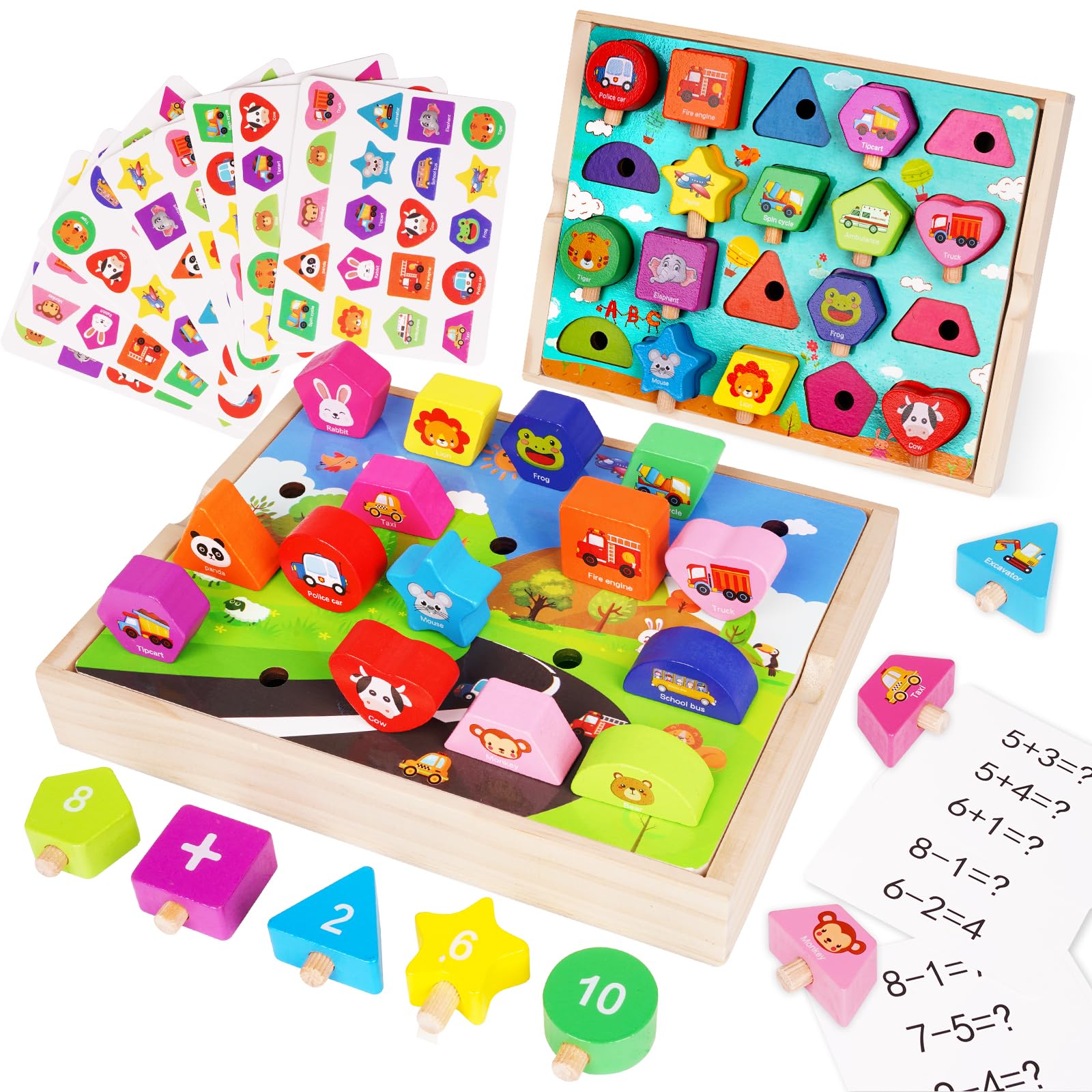 AXEARTE Wooden Shape Matching Color Sorting Toy