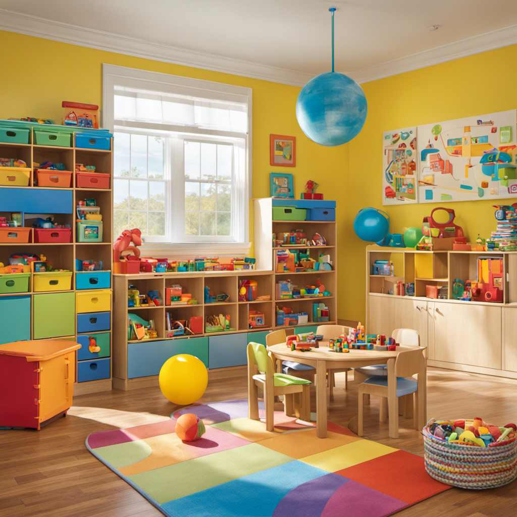 An image showcasing a vibrant, sunlit playroom filled with a variety of engaging and colorful preschool toys, including puzzles, building blocks, art supplies, and sensory bins, inviting toddlers to explore and learn