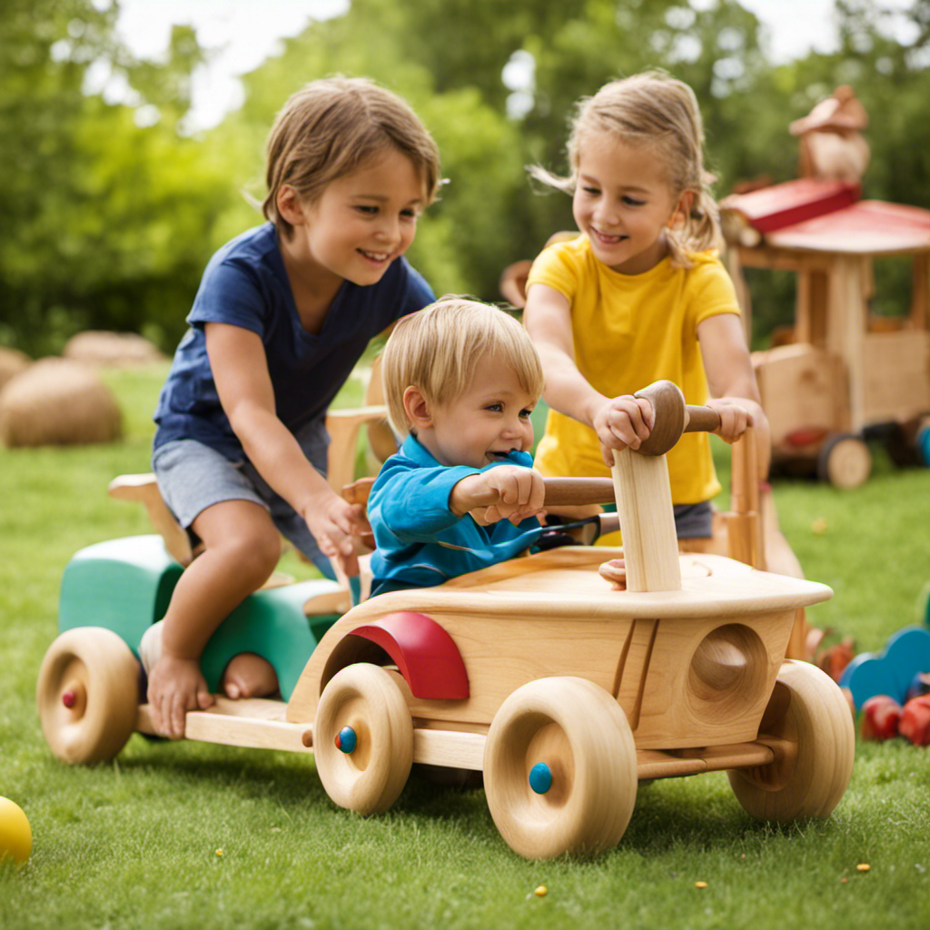An image showcasing children engaged in cooperative play with Waldorf ride-on toys