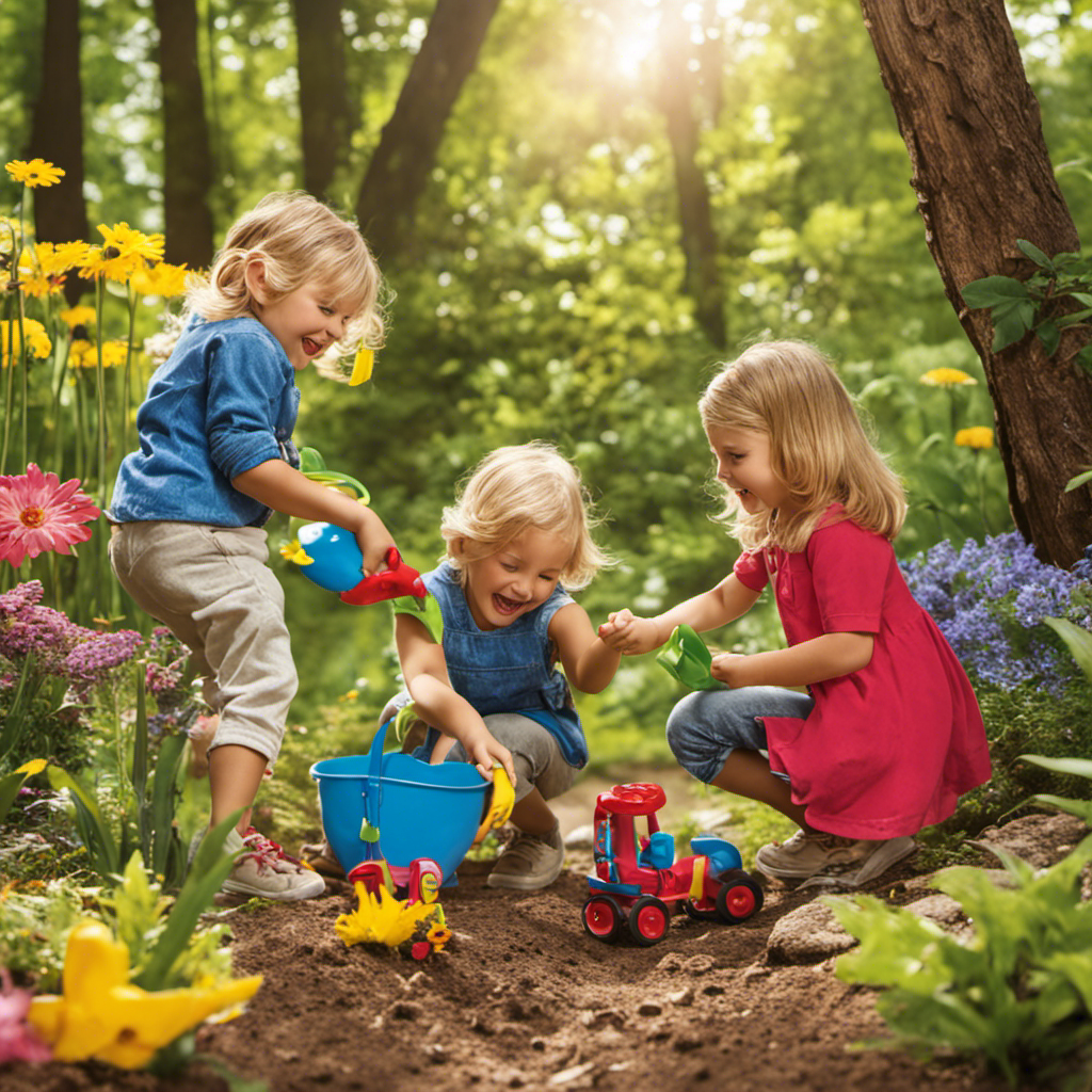 An image capturing the joyous interaction of preschoolers with nature, showcasing their hands-on exploration and learning