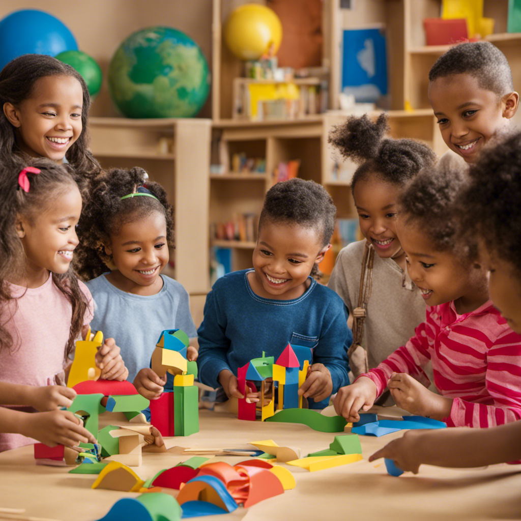 An image capturing a diverse group of children engrossed in imaginative play, utilizing open-ended materials