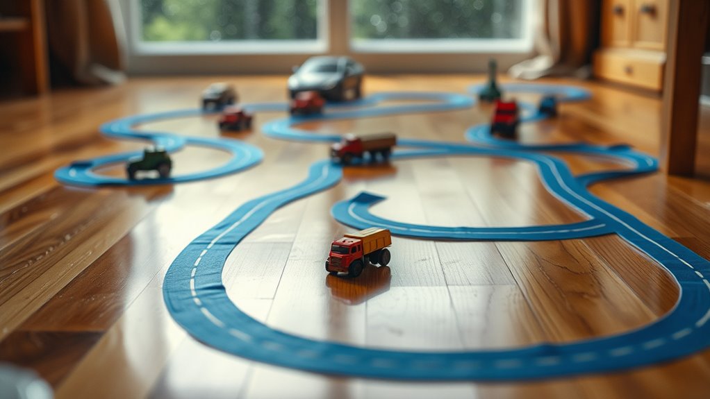 indoor rain themed toy roads