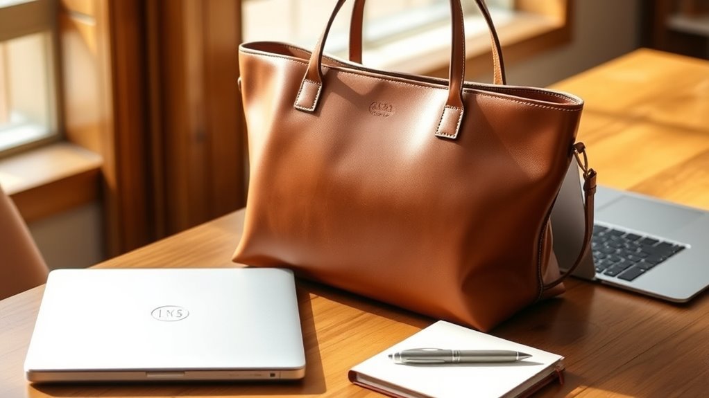 work ready leather tote features