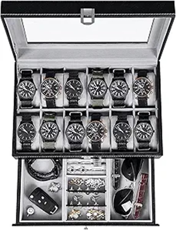 BEWISHOME 12-Slot Watch & Jewelry Display Case