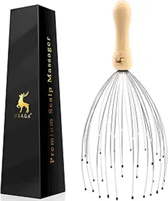 USAGA 32-Finger Head Massager with Wood Handle