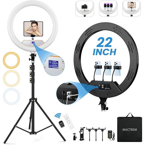 22 Dimmable Ring Light with Tripod and Phone Holder