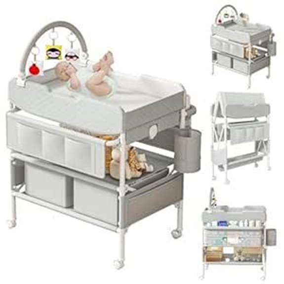 Baby Changing Table with Storage and Adjustable Height
