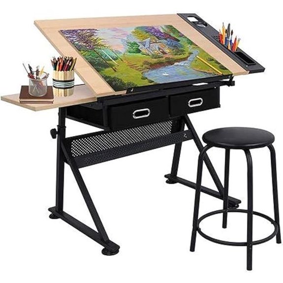 Drafting Table with Storage Adjustable Includes Stool