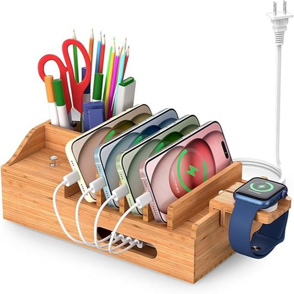 Bamboo Multi-Device Charging Station with Cables & Stand